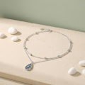 wholesale 925 Sterling Silver Rose Gold Hummingbird Abalone Shell Teardrop Pendant Double Layer Anklet-0-2