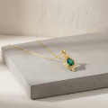 wholesale 14k Gold Teardrop Pendant Necklace With Green Gemstone And Lab Diamond Accent-0-1