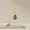 wholesale 14k Gold Teardrop Pendant Necklace With Green Gemstone And Lab Diamond Accent-0-2