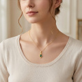 wholesale 14k Gold Teardrop Pendant Necklace With Green Gemstone And Lab Diamond Accent-0-3