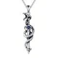 wholesale 925 Sterling Silver Oxidized Snake Coiled Dagger Evil Eye Blue Stone Pendant Necklace-0-0