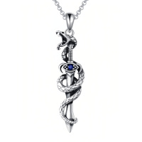wholesale 925 Sterling Silver Oxidized Snake Coiled Dagger Evil Eye Blue Stone Pendant Necklace-Snake