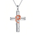 wholesale 925 Sterling Silver Rose Cross Pendant Necklace-0-0