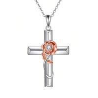 wholesale 925 Sterling Silver Rose Cross Pendant Necklace-Rose Flower