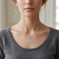 wholesale 925 Sterling Silver Rose Cross Pendant Necklace-0-3