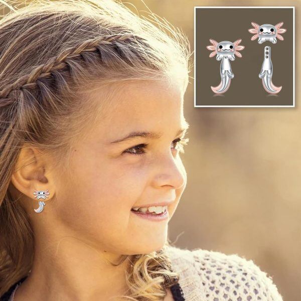 Sterling Silver Axolotl Ear Jackets Earrings-3