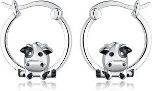 Sterling Silver Cow Hoop Earrings-0