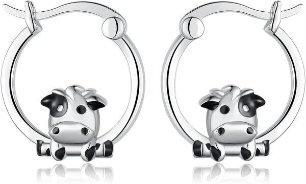 Sterling Silver Cow Hoop Earrings-0