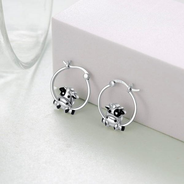 Sterling Silver Cow Hoop Earrings-3