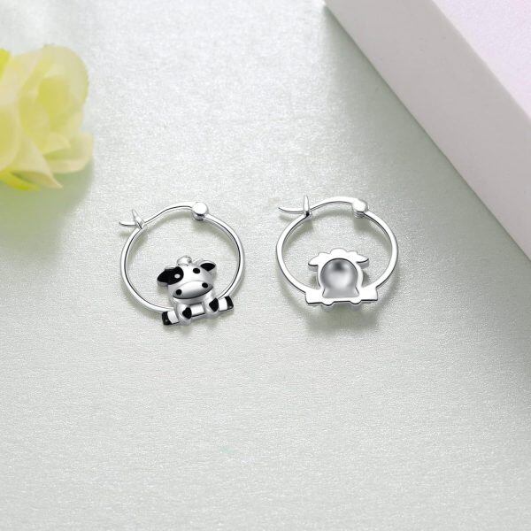 Sterling Silver Cow Hoop Earrings-4