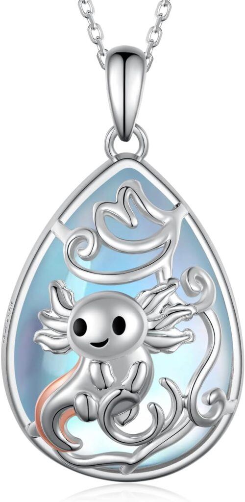 Sterling Silver Moonstone Axolotl Pendant Necklace-0