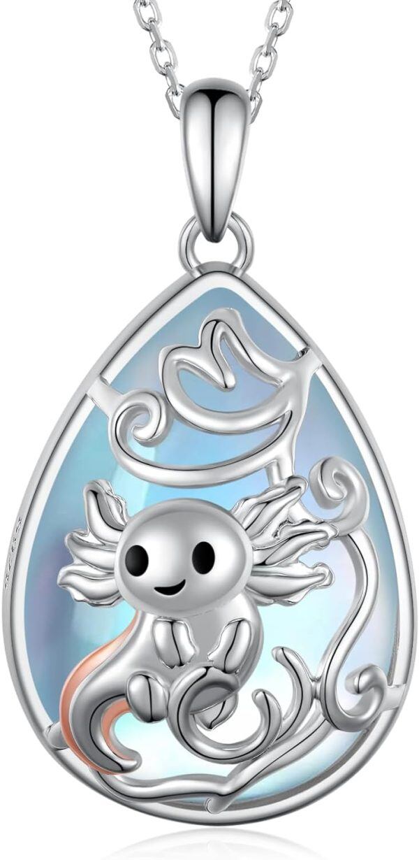 Sterling Silver Moonstone Axolotl Pendant Necklace-0