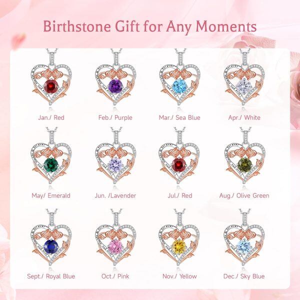 Sterling Silver Birthstone Heart Pendant Necklace-4