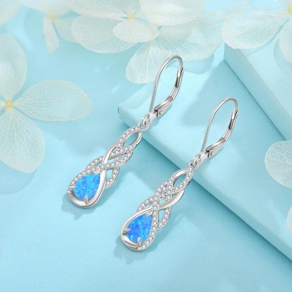 Sterling Silver Opal Dangle Drop Earrings-1