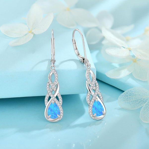 Sterling Silver Opal Dangle Drop Earrings-2