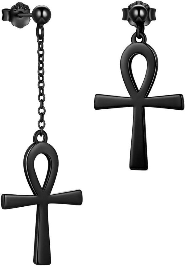 Ankh Cross Dangle Earrings Sterling Silver For Women Girls-0