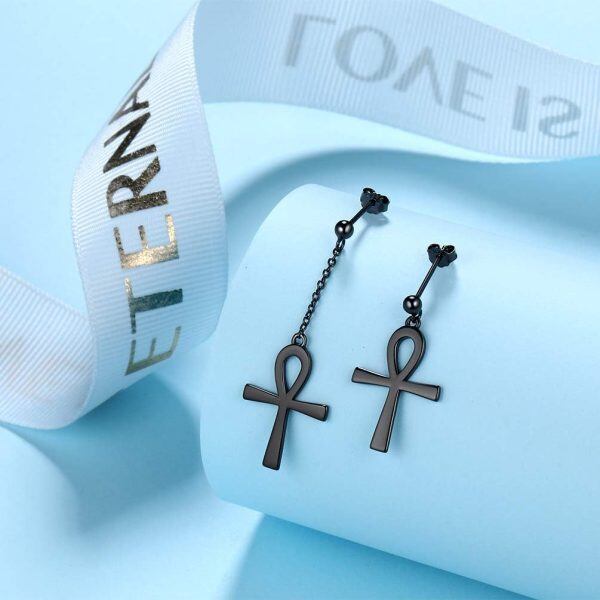 Ankh Cross Dangle Earrings Sterling Silver For Women Girls-1