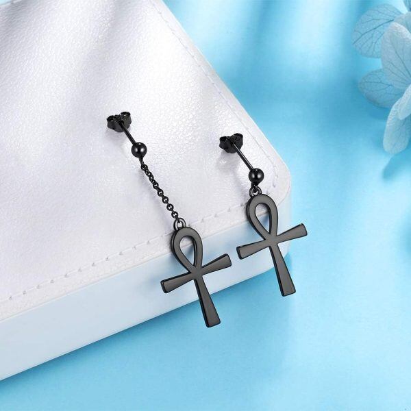 Ankh Cross Dangle Earrings Sterling Silver For Women Girls-4