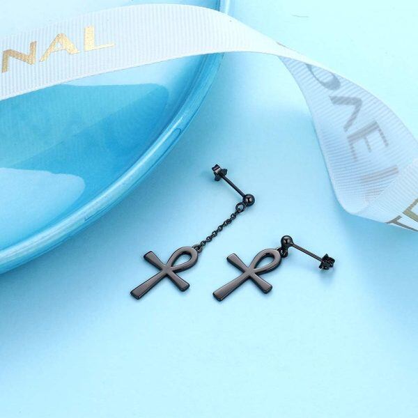 Ankh Cross Dangle Earrings Sterling Silver For Women Girls-5