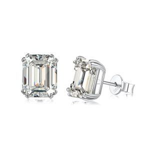 Emerald Cut Stud Earrings 925 Sterling Silver 4.0ct Cubic Zirconia Stud Earrings-0