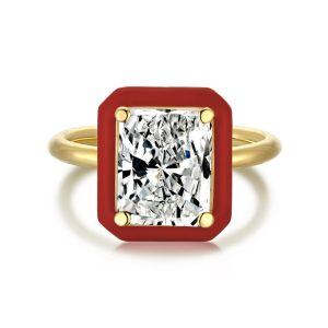 Sterling Silver Red Enamel Baguette Rings for Women-0