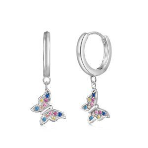 Sterling Silver Zirconia Butterfly Hoop Earrings-0