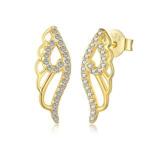 Gold Plated Sterling Silver Angel Wings Stud Earrings-0