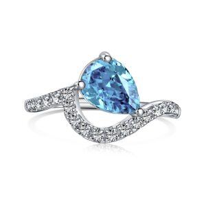 Cocktail Ring Sterling Silver Blue CZ Pear Cut Womens Ring-0