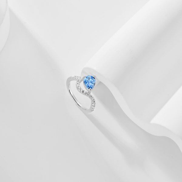 Cocktail Ring Sterling Silver Blue CZ Pear Cut Womens Ring-1