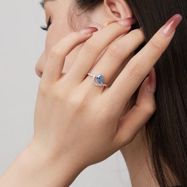 Cocktail Ring Sterling Silver Blue CZ Pear Cut Womens Ring-2