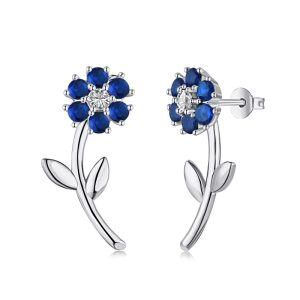 Flower Earrings Sterling Silver CZ Stud Earrings for Women Girls-0