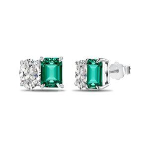 Sterling Silver Emerald Cut CZ Stud Earrings for Women-0