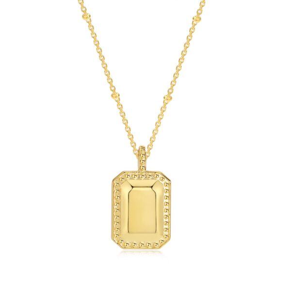 Sterling Silver 3D Tag 18K Gold Plated Pendant Necklace-0