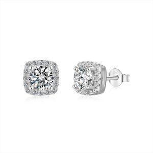 0.5ct Sterling Silver Classic Cushion Halo CZ Stud Earrings for Women Girls-0