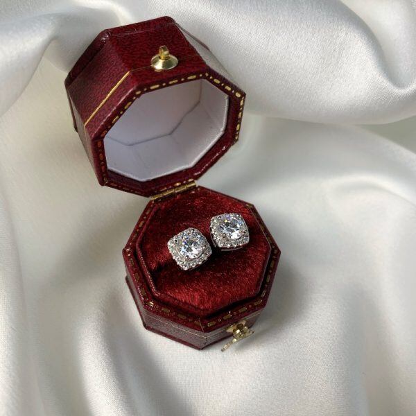 0.5ct Sterling Silver Classic Cushion Halo CZ Stud Earrings for Women Girls-1