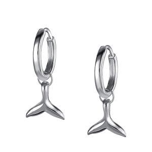 Whale Tail Earrings Sterling Silver Hoop Earrings for Women Girls-0