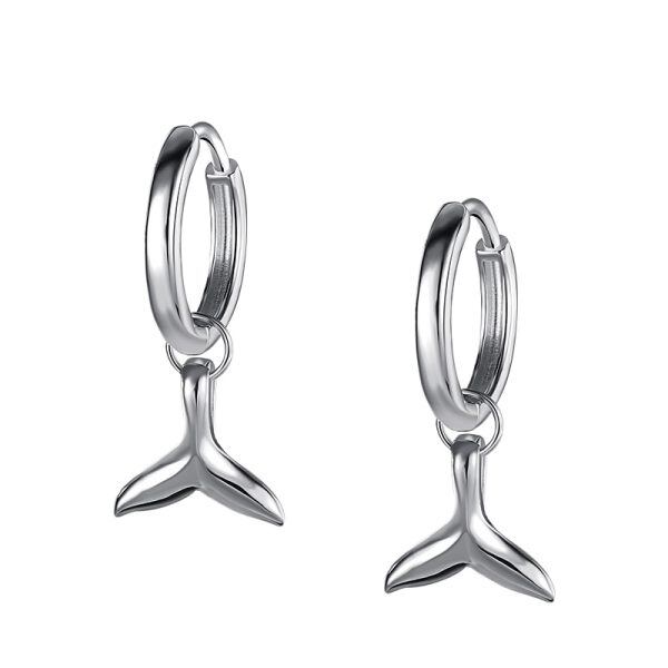 Whale Tail Earrings Sterling Silver Hoop Earrings for Women Girls-0