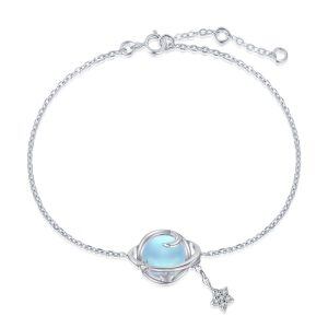 Sterling Silver Space Star Planet Charms Bracelet for Women-0