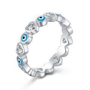 Sterling Silver Heart Evil Eye Womens Ring-0