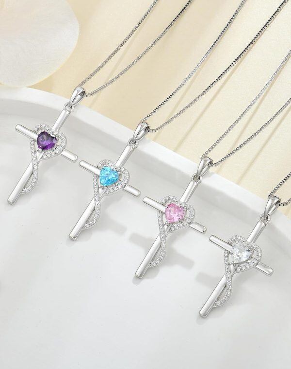 Sterling Silver Cross Heart Necklace-2