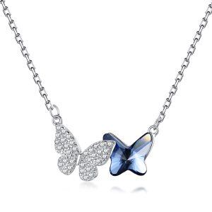 Sterling Silver Crystal Butterfly Pendant Necklace for Women-0