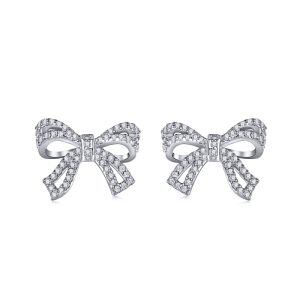 Sterling Silver Bow Ribbon Stud Earrings for Women-0