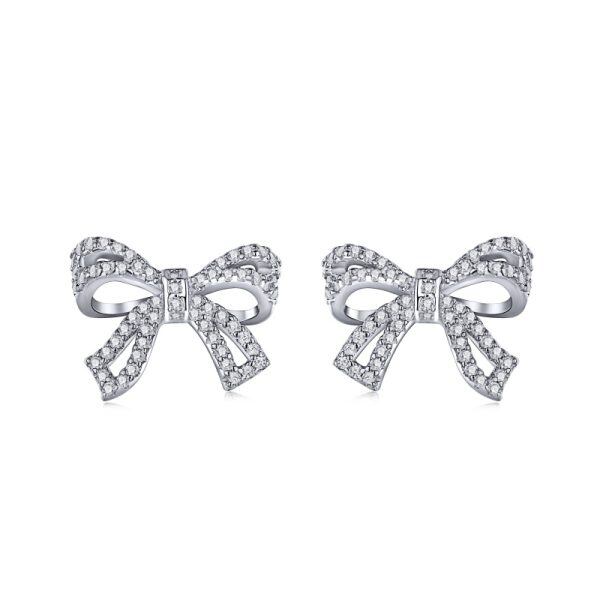 Sterling Silver Bow Ribbon Stud Earrings for Women-0