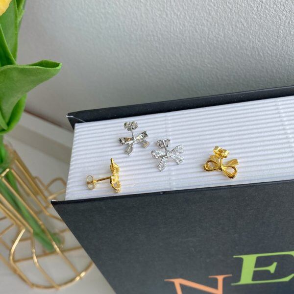 Sterling Silver Bow Ribbon Stud Earrings for Women-2