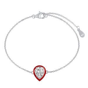 1.0 CT Sterling Silver Pear Cut CZ Red Enamel Charms Bracelet for Women-0