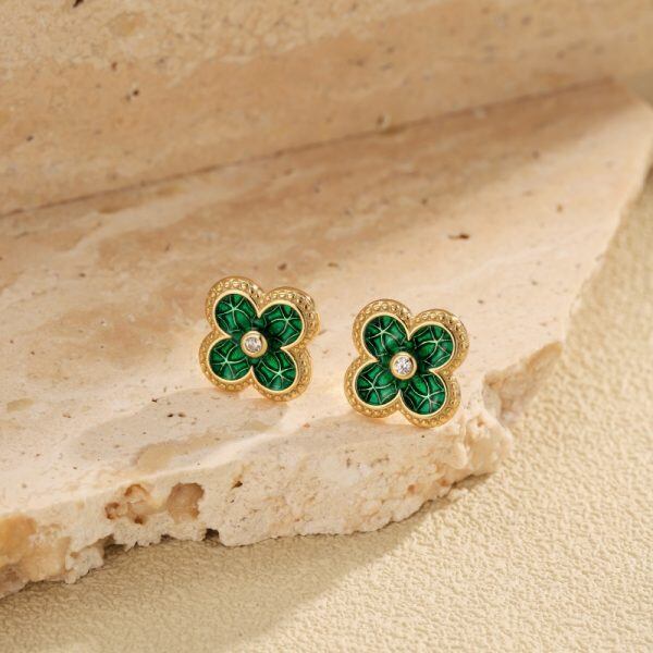 925 Sterling Silve Lucky Four Clover Stud Earrings-1