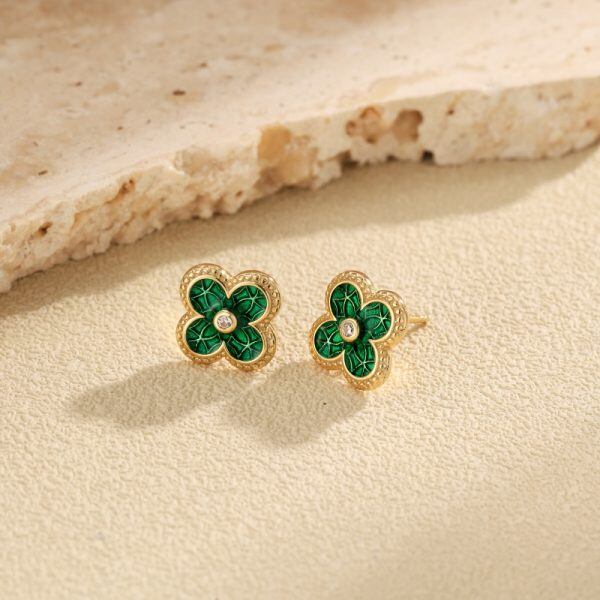 925 Sterling Silve Lucky Four Clover Stud Earrings-2