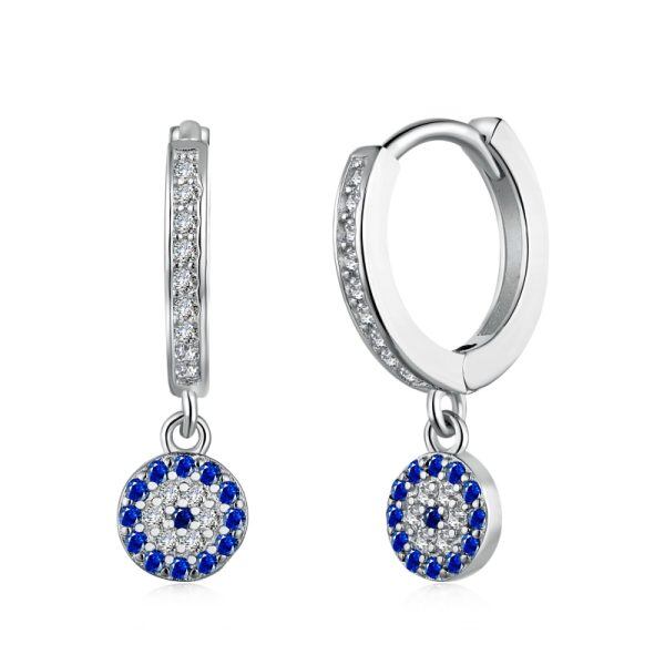 Sterling Silver Evil Eye Hoop Earrings for Women-0