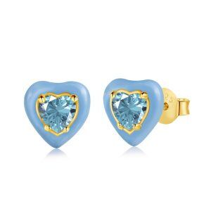 Love Heart Earrings Blue Enamel Studs for Girls-0