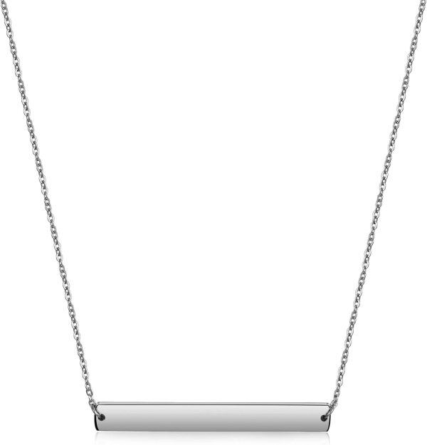 Plated Blank Bar Necklace Layered Necklace For Women Adjustable Chain Sterling Silver-0